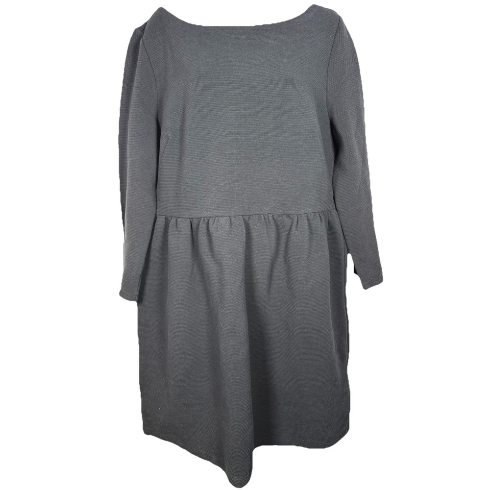 LOFT Black Fit Flare Dress 16 Long Sleeve Textured Work Career Party Elegant‎